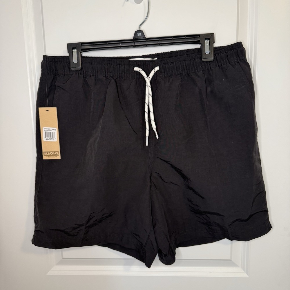 Men's Ezekiel Swim Board Shorts Trunks Black Nylon Size Medium